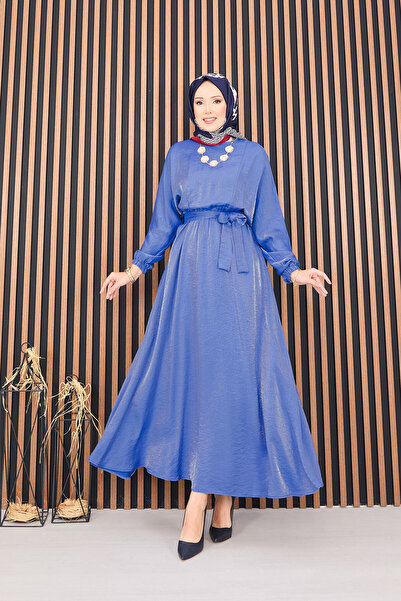 EBRUTESETTÜR Drawstring Waist Bat Sleeve Hijab Dress Indigo