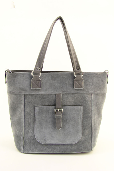 HNB حقيبة كتف نسائية من جلد الغزال الأصلي باللون الرمادي