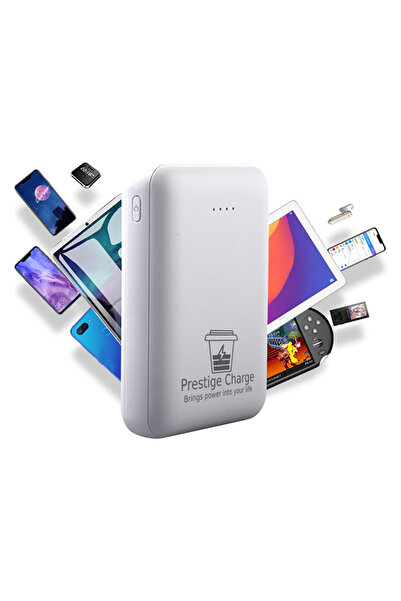 PRESTIGE CHARGE Baterie Externa, 5000mAh, Iesire Dubla USB 10W, Dimensiuni Reduse, Input USB-C, Telefon, Casti, Alb