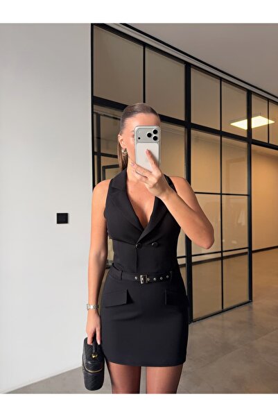BB Bensu Buyruk CEKET YAKALI KEMERLİ ELBİSE