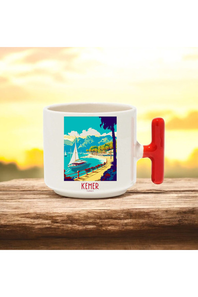 BB TRADE كوب سيراميك بتصميم كيرم بمقابض حمراء على شكل حرف T سعة مطبوع مل