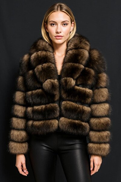 Levin Peak Imperial Kadın Kürk Mont ( Kahverengi )