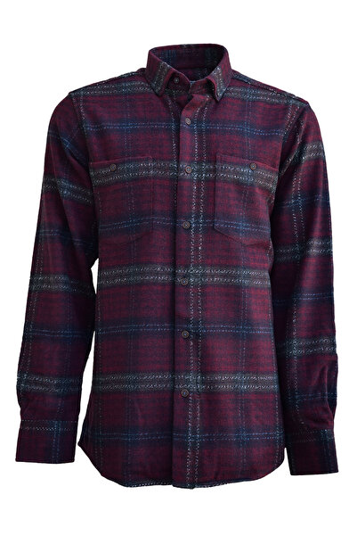 YILDIZ GÖMLEK Bordo Lacivert Mavi Ekose Desen Düğmeli Yaka Çift Cepli Klasik ...