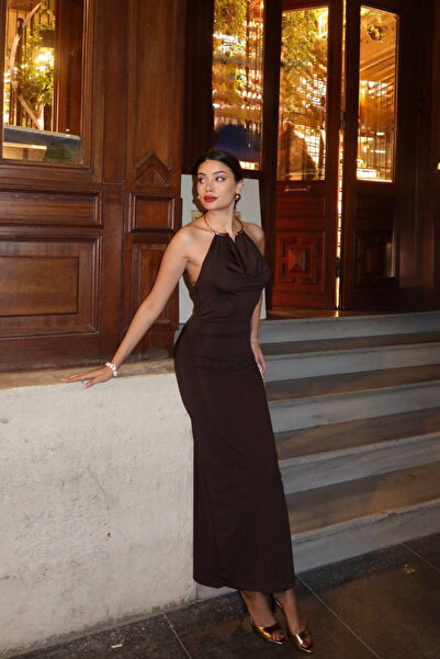 oshebu Women's Neck Accessory Backless Halter Neck Stylish Dress