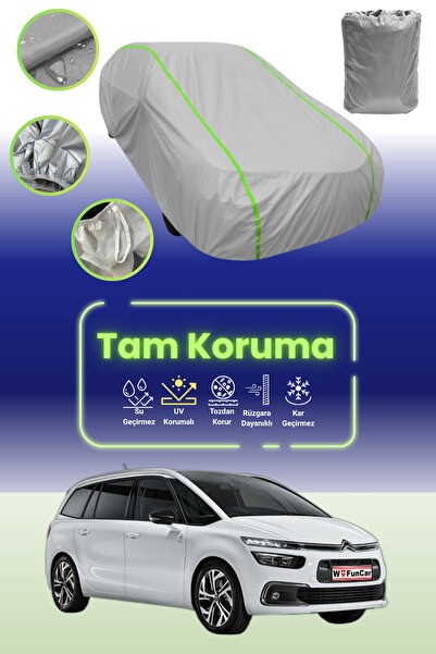 Dokaca Neo غطاء حماية للسيارة من القماش الرمادي اللامع قماش مجدّل سيتروين C4 بيكاسو متوافق مع غطاء السيارة من القماش الرمادي اللامع