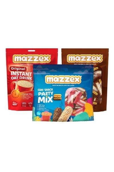 Mazzex 6-Pack Combo – 2× Party Mix Oat Snacks 400g, 2× Chocolate Oat Snacks 400g, 2× Instant Oa