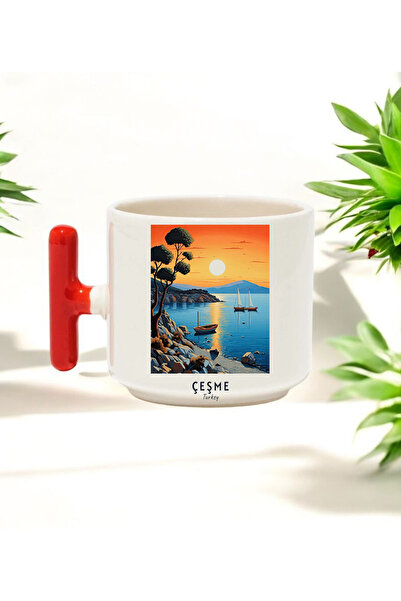 BB TRADE Fountain Design Red T-Handle Ceramic Printed Mug Cup 250 ml