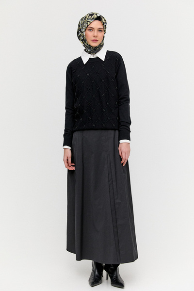 Setrms Taş Detaylı Baklava Desenli Triko Bluz