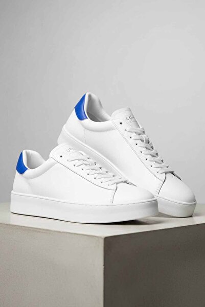 Lufian Ανδρικά δερμάτινα παπούτσια sneaker σε λευκό/μπλε χρώμα