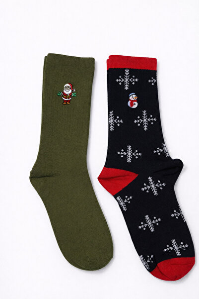 Emy Yılbaşı Temalı Kadın Soket Çorap 2’li Set – Nakış Detaylı, Kar Desenli Kışlık Çorap