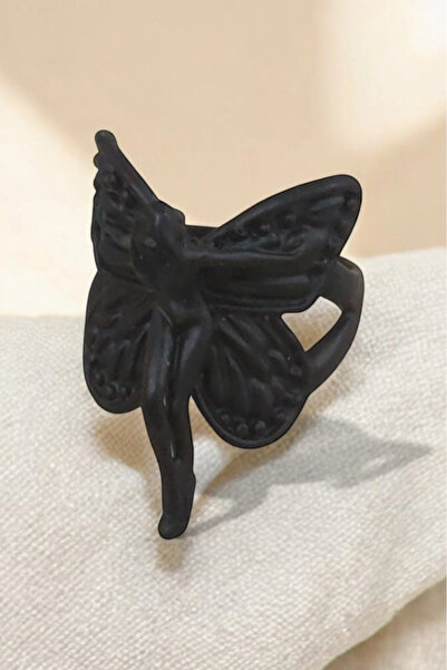 GOSSİP TEAM Matte Black Plated Adjustable Fairy Wing Unisex Ring - Gothic Fairycore Aesthetic Design