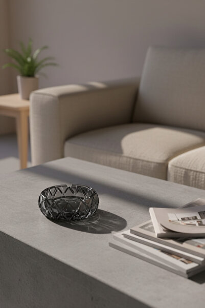 DİVAYS 10 cm Domed Crystal Gray Glass Ashtray - Stylish and Modern Decorative Smoked Glass Ashtray