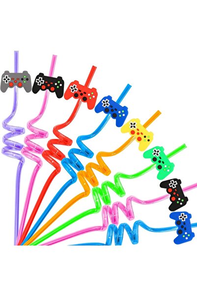 Arabest 8Pcs Game Cartoon Straw, for Kids Boy Girl Video Theme Birthday Party Supplies Goodie Bag Fillers
