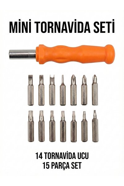 CLADENA 15 Parça Mini Tornavida Seti - 14 Farklı Uç ve Ergonomik Sap - Elektr...