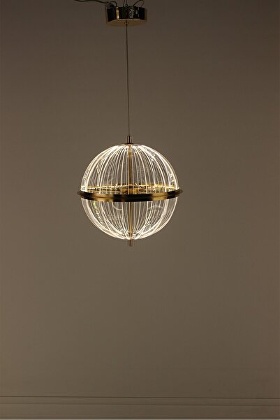 GN GEN AYDINLATMA Satürn Serisi Modern Büyük Çizgili Akrilik Küre Formlu 3 Renk Led Şık Avize