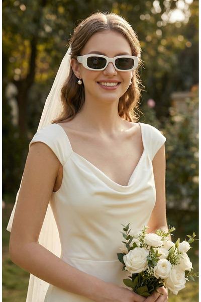 Happyline Beyaz Güneş Gözlüğü Nikah Düğün Eğlence Gözlük Doğum Günü Gelin Gün...