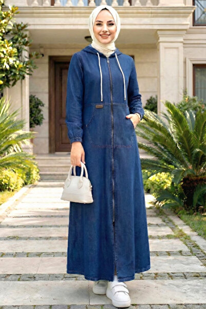 Hb Harma Time Butik cu glugă pentru femei, șapcă din denim albastru închis cu buzunare și fermoar