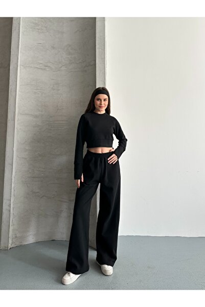 eyyebelle طقم نسائي قصير بأكمام راجلان من قماش سالونيك مع فتحات للأصابع