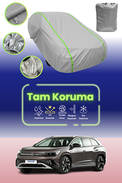 Dokaca Neo غطاء حماية للسيارة من القماش الرمادي اللامع قماش مجدّل Volkswagen Id.6 x متوافق مع غطاء حماية السيارة من القماش