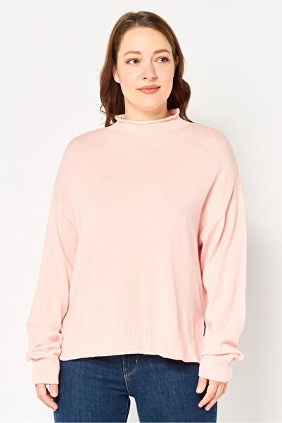 French Connection سترة نسائية ياقة مرتفعة متوسطة الطول ومزخرفة، وردية اللون