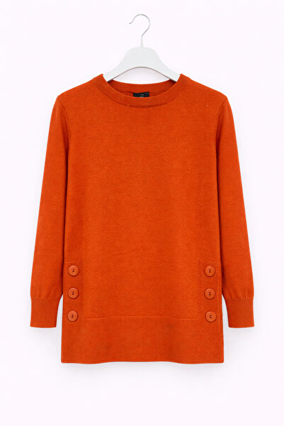 günay boutıque Orange Knitwear Women's Sweater with Side Button Detail |   St...
