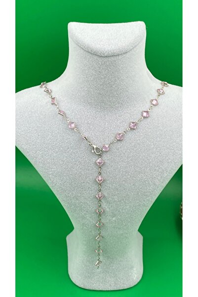 charmove ile kendinizi şımartın Kadın Gümüş Renk Pembe Taşlı Y Model Sallantı...