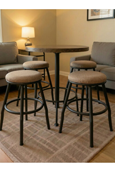 ELSETA Cumin Kumaş Metal Tabure - 1 Adet - 45 cm