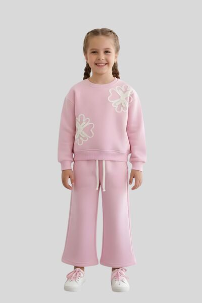 ww waka waka kids store Σετ φόρμας για κορίτσια με ροζ υφασμάτινο απλικέ λουλ...