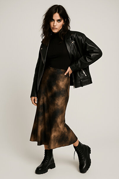 NIXIE COLLECTION Yeşil-Kahve Batik Süet Etek