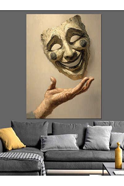 Artmeg Statuie cu mască de teatru antică, pânză decorativă - Tablou din lemn MDF