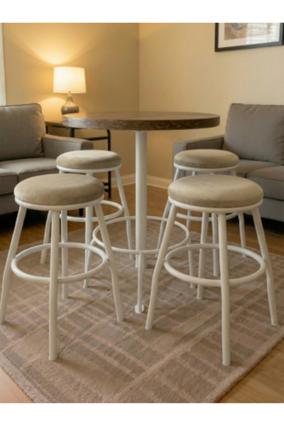 ELSETA Baby Face Kumaş Beyaz Metal Tabure - 1 Adet