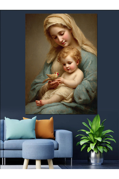 Tablo Mega Meryem Ana İsa Bebek Dekoratif Kanvas - Mdf Ahşap Tablo