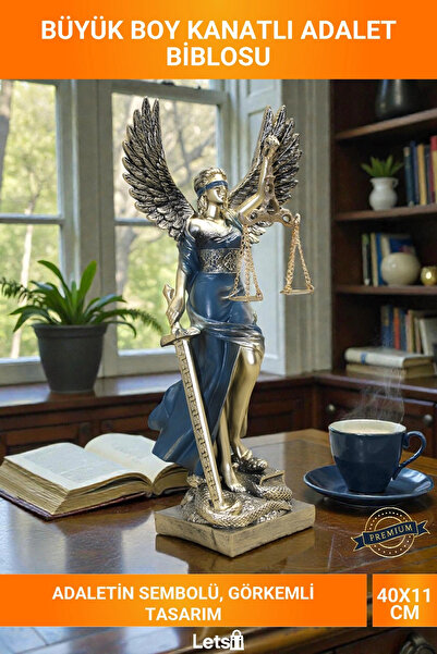 Letsii Büyük Boy Kanatlı Adalet Tanrıçası Biblo Heykel Hukuk Bürosu Dekoratif...