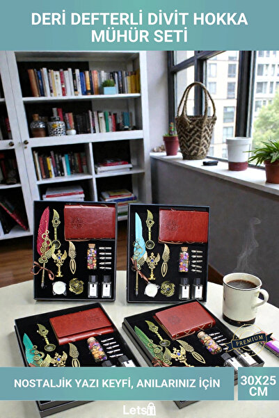 Letsii Nostaljik Deri Defterli Divit Kalem Hokka ve Mühür Seti