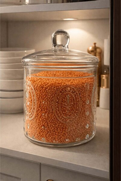 Jenisa 1000 Ml. Patterned Glass Jar with Lid - Medium Size Glass Storage Container