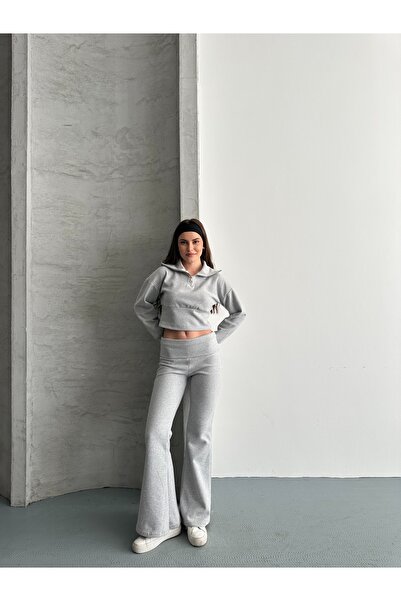 eyyebelle طقم نسائي قصير من قماش سالونيك مكون من ياقة مرتفعة متوسطة الطول قطع بسحاب نصفي