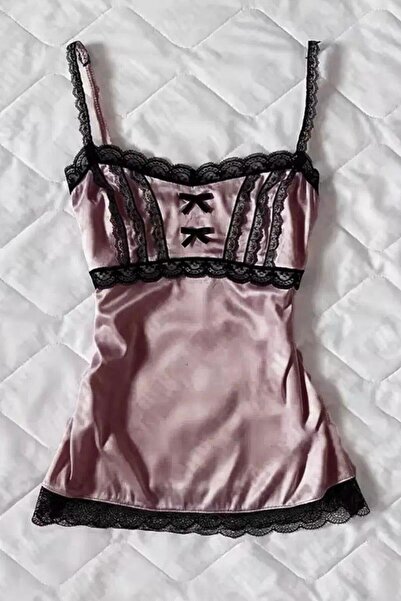 BALİNA Pudra Victoria Lolita Dantel Şerit Askılı Crop