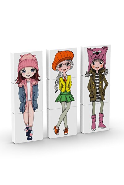 KÜPSS Magnetic Block 3-Piece Double-Sided - Girls with Hats Puzzle - Featuring 6 Girls with Hats Image