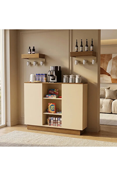 Stylish Home Brown and beige corner coffee table with shelves - RC36