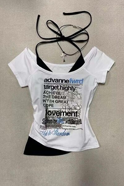 8line Țintă albă Foarte Lovement Guler Madonna Curea suplimentară Crop cu mân...