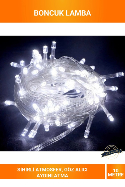 Letsii 10 Metre 100 LED Beyaz Işıklı Boncuk Lamba Şeffaf Kablolu Dekoratif Ay...