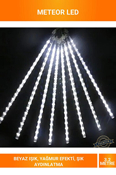 Letsii 3.2 Metre Meteor Yağmur Akış Efektli Beyaz İç Dış Mekan Dekoratif Saça...