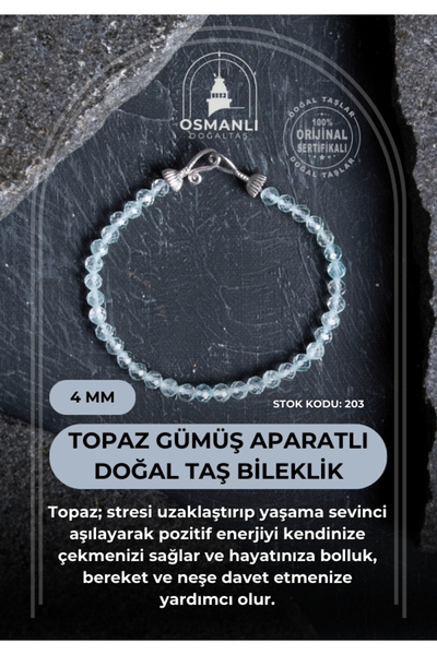 OSMANLI DOĞAL TAŞ Certified Topaz Silver Fitted Natural Stone Bracelet 4 mm (...