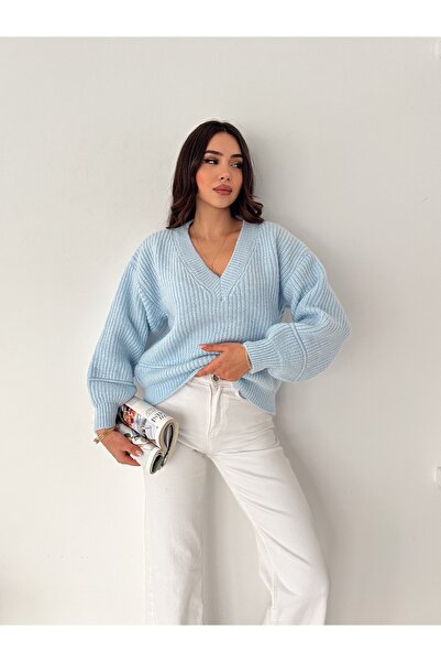 SBL COLLECTİON سترة نسائية كبيرة الحجم برقبة على شكل حرف V