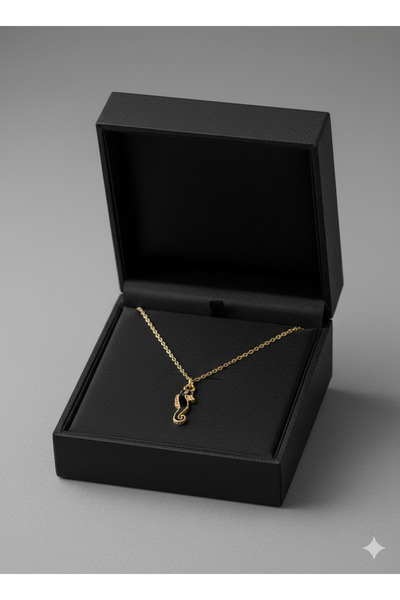 BS JEWELRY قلادة حصان البحر باللون الذهبي، قلادة بتصميم بسيط بطابع بحري