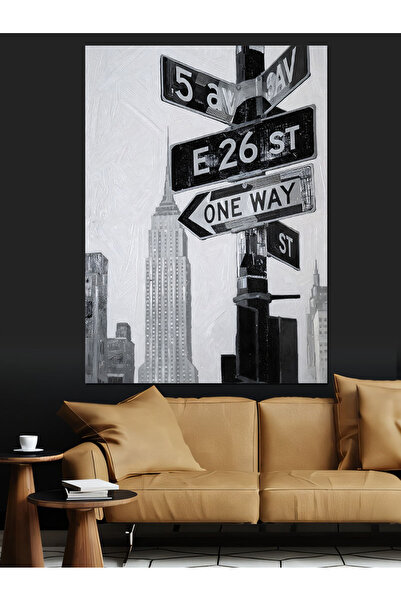 Artmeg Pânză decorativă New York alb-negru - Masă din lemn MDF