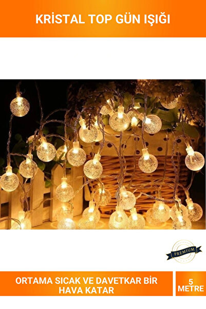 Letsii 5 Metre 28 LED'li Kristal Top Gün Işığı Fişli Eklemeli Dekorasyon Aydı...