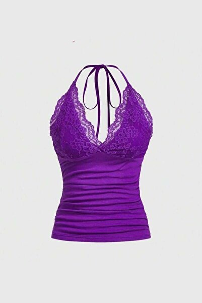 8line Crop cu bretele cu dantelă mov