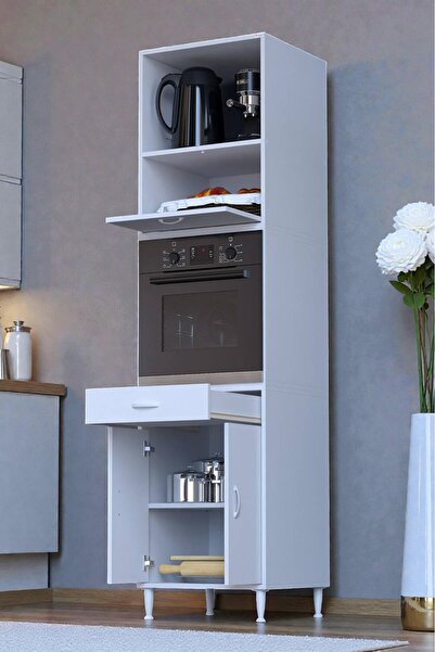 Eliusta Fayora Özel Boyut Fırın Dolabı 3 Kapaklı Çekmeceli 60x239,7x56 cm Bey...