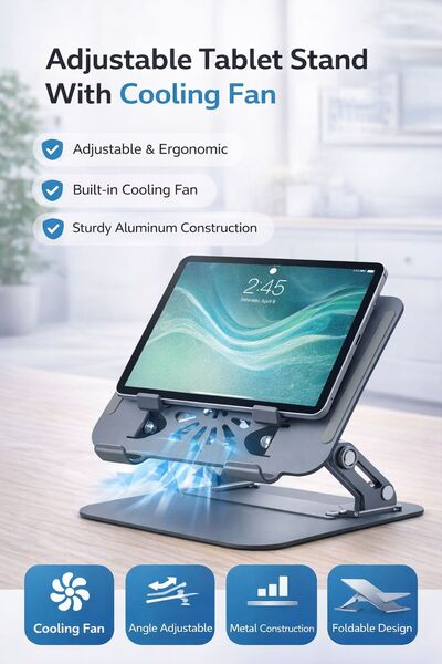 Nomker Alüminyum Ayarlanabilir Tablet Standı - Dahili Soğutucu Fanlı ve Katlanabilir Tasarım